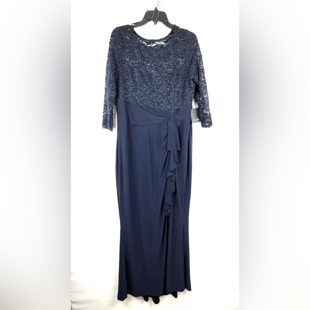 Marina Womens Ruffle Lace Dress Blue Size 16